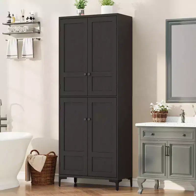 TROPOW Mobile Contenitore Alto 180 cm con Ante in Vetro, Dispensa da Cucina, Mobiletto da Bagno a 5 Ripiani con Scaffali Regolabili per Cucina, Sala da Pranzo, Bagno