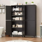 TROPOW Mobile Contenitore Alto 180 cm con Ante in Vetro, Dispensa da Cucina, Mobiletto da Bagno a 5 Ripiani con Scaffali Regolabili per Cucina, Sala da Pranzo, Bagno