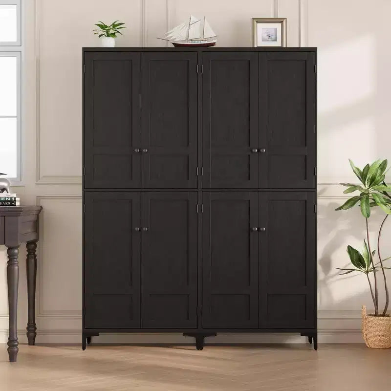 TROPOW Mobile Contenitore Alto 180 cm con Ante in Vetro, Dispensa da Cucina, Mobiletto da Bagno a 5 Ripiani con Scaffali Regolabili per Cucina, Sala da Pranzo, Bagno