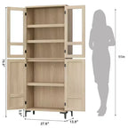 TROPOW Mobile Contenitore Alto 180 cm con Ante in Vetro, Dispensa da Cucina, Mobiletto da Bagno a 5 Ripiani con Scaffali Regolabili per Cucina, Sala da Pranzo, Bagno