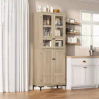 TROPOW Mobile Contenitore Alto 180 cm con Ante in Vetro, Dispensa da Cucina, Mobiletto da Bagno a 5 Ripiani con Scaffali Regolabili per Cucina, Sala da Pranzo, Bagno