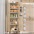 TROPOW Mobile Contenitore Alto 180 cm con Ante in Vetro, Dispensa da Cucina, Mobiletto da Bagno a 5 Ripiani con Scaffali Regolabili per Cucina, Sala da Pranzo, Bagno