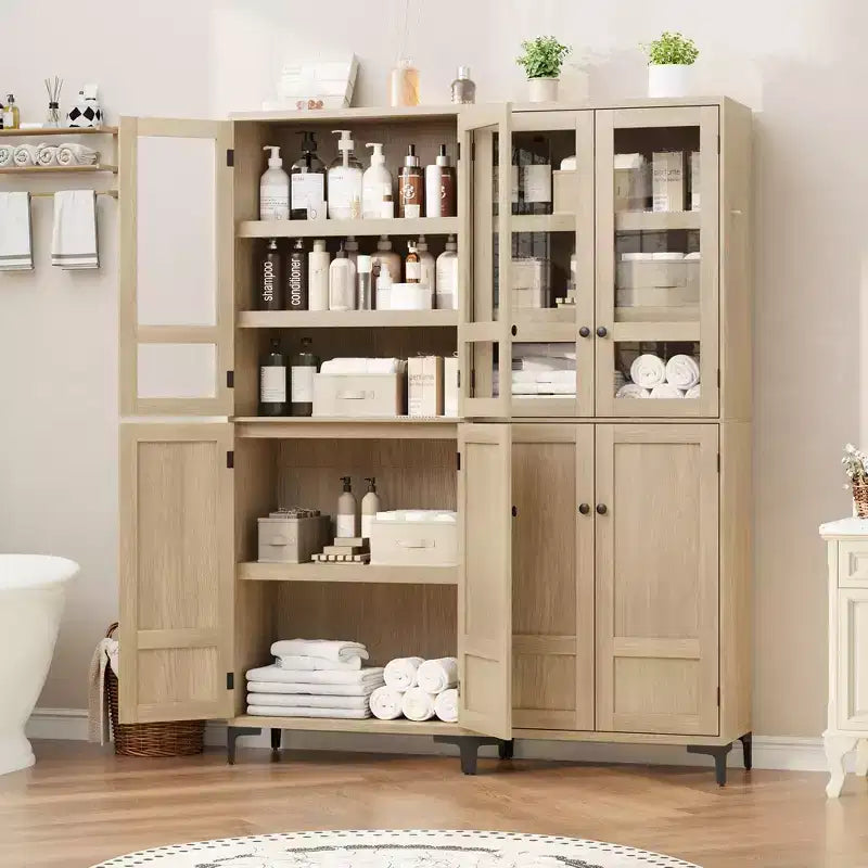 TROPOW Mobile Contenitore Alto 180 cm con Ante in Vetro, Dispensa da Cucina, Mobiletto da Bagno a 5 Ripiani con Scaffali Regolabili per Cucina, Sala da Pranzo, Bagno
