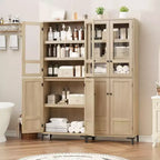 TROPOW Mobile Contenitore Alto 180 cm con Ante in Vetro, Dispensa da Cucina, Mobiletto da Bagno a 5 Ripiani con Scaffali Regolabili per Cucina, Sala da Pranzo, Bagno
