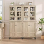TROPOW Mobile Contenitore Alto 180 cm con Ante in Vetro, Dispensa da Cucina, Mobiletto da Bagno a 5 Ripiani con Scaffali Regolabili per Cucina, Sala da Pranzo, Bagno