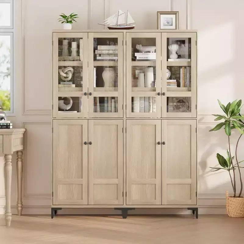TROPOW Mobile Contenitore Alto 180 cm con Ante in Vetro, Dispensa da Cucina, Mobiletto da Bagno a 5 Ripiani con Scaffali Regolabili per Cucina, Sala da Pranzo, Bagno
