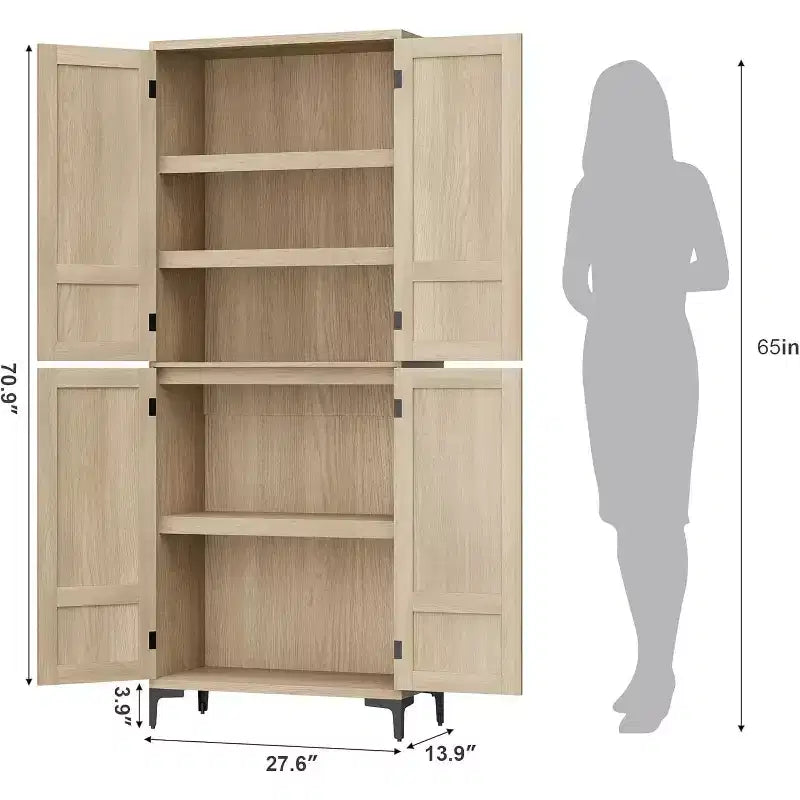 TROPOW Mobile Contenitore Alto 180 cm con Ante in Vetro, Dispensa da Cucina, Mobiletto da Bagno a 5 Ripiani con Scaffali Regolabili per Cucina, Sala da Pranzo, Bagno