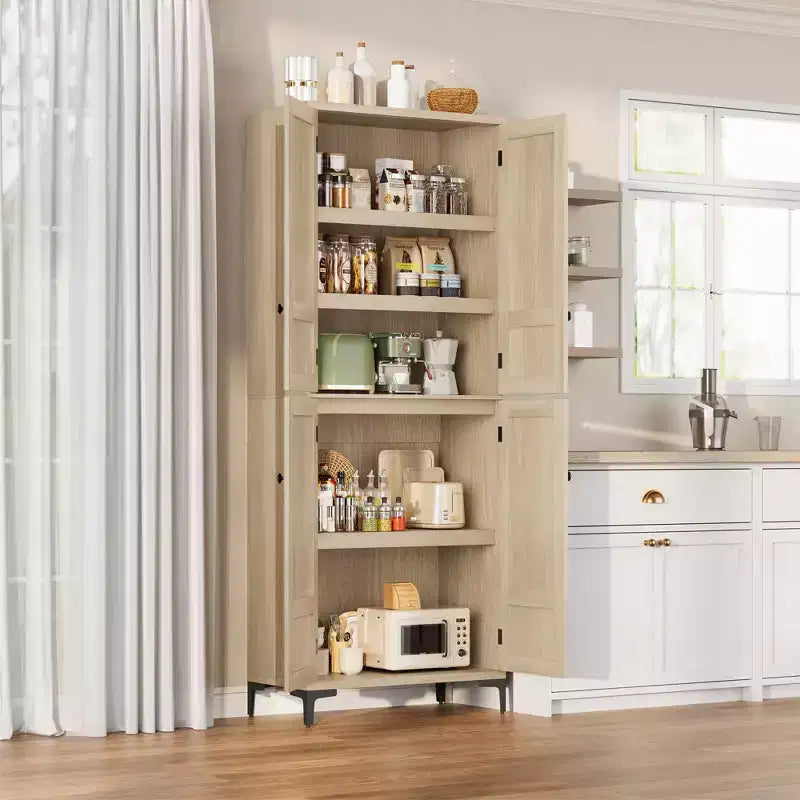 TROPOW Mobile Contenitore Alto 180 cm con Ante in Vetro, Dispensa da Cucina, Mobiletto da Bagno a 5 Ripiani con Scaffali Regolabili per Cucina, Sala da Pranzo, Bagno