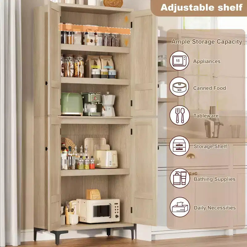 TROPOW Mobile Contenitore Alto 180 cm con Ante in Vetro, Dispensa da Cucina, Mobiletto da Bagno a 5 Ripiani con Scaffali Regolabili per Cucina, Sala da Pranzo, Bagno