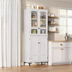 TROPOW Mobile Contenitore Alto 180 cm con Ante in Vetro, Dispensa da Cucina, Mobiletto da Bagno a 5 Ripiani con Scaffali Regolabili per Cucina, Sala da Pranzo, Bagno