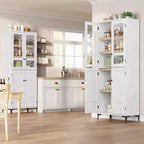 TROPOW Mobile Contenitore Alto 180 cm con Ante in Vetro, Dispensa da Cucina, Mobiletto da Bagno a 5 Ripiani con Scaffali Regolabili per Cucina, Sala da Pranzo, Bagno