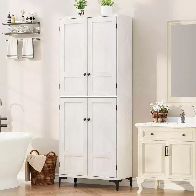 TROPOW Mobile Contenitore Alto 180 cm con Ante in Vetro, Dispensa da Cucina, Mobiletto da Bagno a 5 Ripiani con Scaffali Regolabili per Cucina, Sala da Pranzo, Bagno
