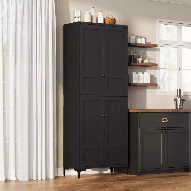 TROPOW Mobile Contenitore Alto 180 cm con Ante in Vetro, Dispensa da Cucina, Mobiletto da Bagno a 5 Ripiani con Scaffali Regolabili per Cucina, Sala da Pranzo, Bagno