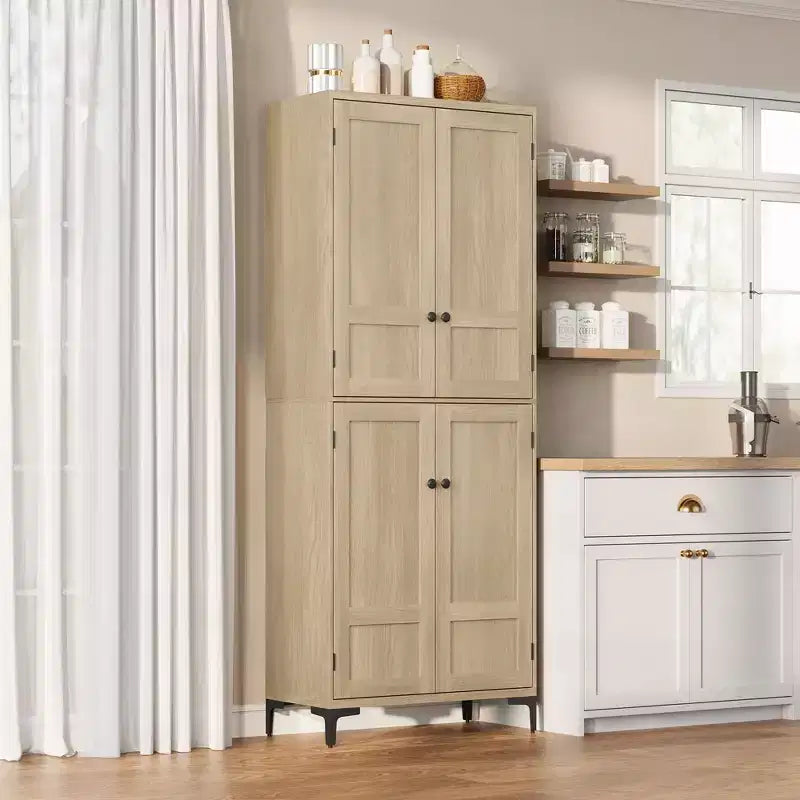 TROPOW Mobile Contenitore Alto 180 cm con Ante in Vetro, Dispensa da Cucina, Mobiletto da Bagno a 5 Ripiani con Scaffali Regolabili per Cucina, Sala da Pranzo, Bagno