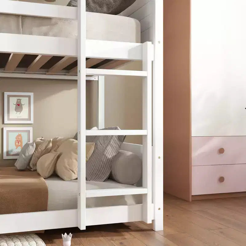 MAYEERTY Letto a Castello a Terra Twin House con Testiere, Pedane e Sponde di Sicurezza Grigio