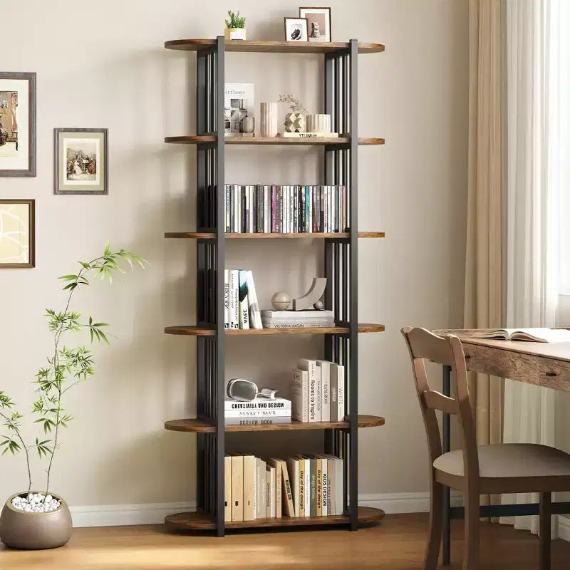 Libreria Industriale GustoWave a 6 Ripiani, Libreria Alta e Stretta di 180 cm con Struttura in Ferro, Scaffale Compatto Aperto, per Appartamenti