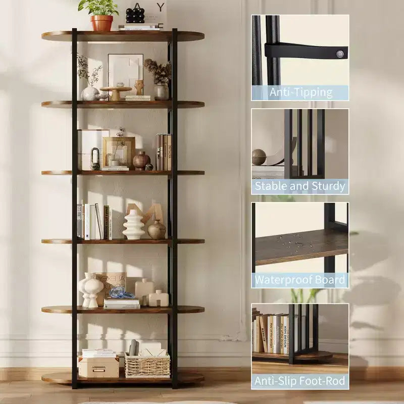 Libreria Industriale GustoWave a 6 Ripiani, Libreria Alta e Stretta di 180 cm con Struttura in Ferro, Scaffale Compatto Aperto, per Appartamenti