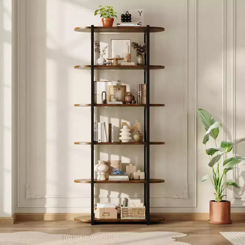 Libreria Industriale GustoWave a 6 Ripiani, Libreria Alta e Stretta di 180 cm con Struttura in Ferro, Scaffale Compatto Aperto, per Appartamenti