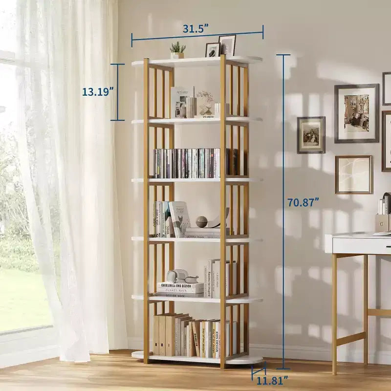 Libreria Industriale GustoWave a 6 Ripiani, Libreria Alta e Stretta di 180 cm con Struttura in Ferro, Scaffale Compatto Aperto, per Appartamenti