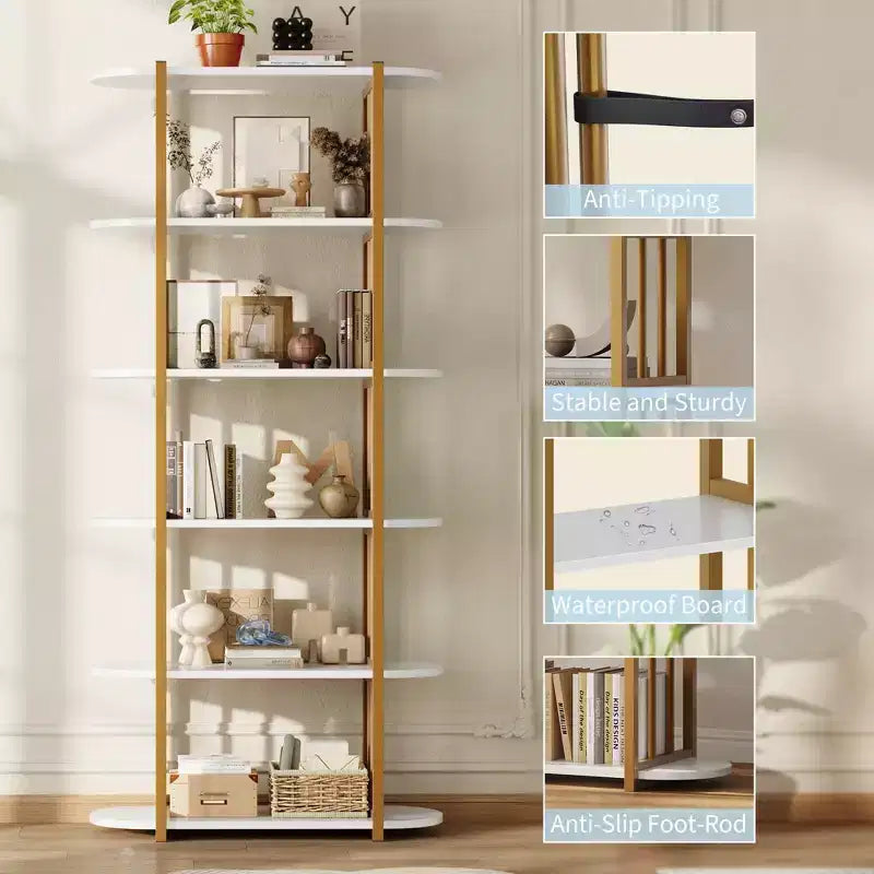 Libreria Industriale GustoWave a 6 Ripiani, Libreria Alta e Stretta di 180 cm con Struttura in Ferro, Scaffale Compatto Aperto, per Appartamenti