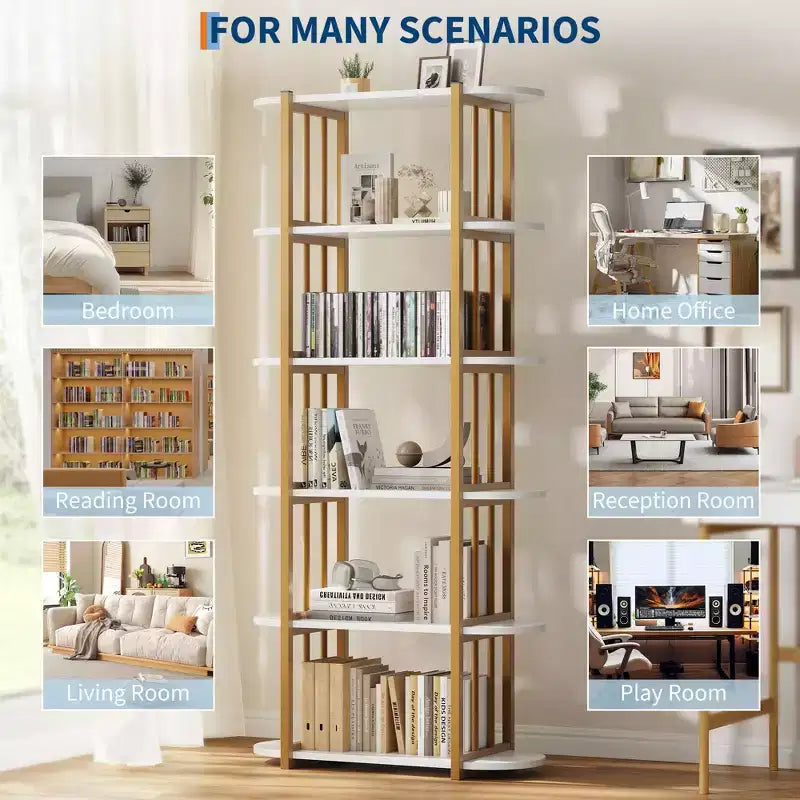 Libreria Industriale GustoWave a 6 Ripiani, Libreria Alta e Stretta di 180 cm con Struttura in Ferro, Scaffale Compatto Aperto, per Appartamenti