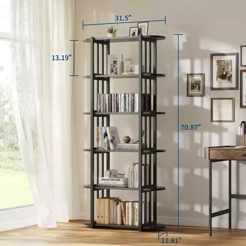 Libreria Industriale GustoWave a 6 Ripiani, Libreria Alta e Stretta di 180 cm con Struttura in Ferro, Scaffale Compatto Aperto, per Appartamenti
