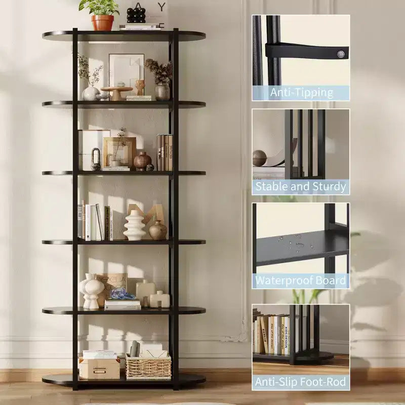 Libreria Industriale GustoWave a 6 Ripiani, Libreria Alta e Stretta di 180 cm con Struttura in Ferro, Scaffale Compatto Aperto, per Appartamenti