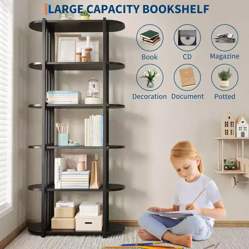 Libreria Industriale GustoWave a 6 Ripiani, Libreria Alta e Stretta di 180 cm con Struttura in Ferro, Scaffale Compatto Aperto, per Appartamenti