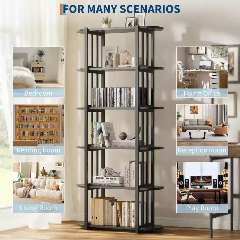 Libreria Industriale GustoWave a 6 Ripiani, Libreria Alta e Stretta di 180 cm con Struttura in Ferro, Scaffale Compatto Aperto, per Appartamenti