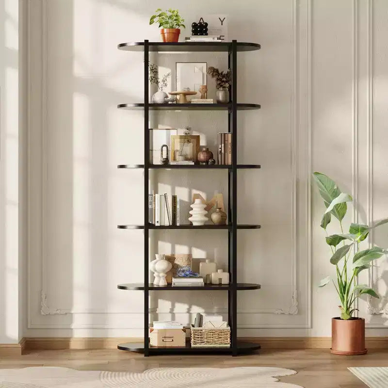 Libreria Industriale GustoWave a 6 Ripiani, Libreria Alta e Stretta di 180 cm con Struttura in Ferro, Scaffale Compatto Aperto, per Appartamenti