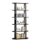 GustoWave 6 Tier Industrial Bookshelf, 71 Inch Tall Narrow Wooden Bookcase with Iron Frames, Compact Open Display Shelving Unit, Apartments