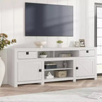 Farmhouse TV Stand for 75/80 Inch TVs, 70 Long Entertainment Center w/4 Storage Drawers & 3 Open Shelf, White Television Consoles Stands for Home
