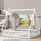 MAYEERTY Letto a pavimento completo a forma di tenda con spondine e porta, bianco