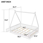 MAYEERTY Letto a pavimento completo a forma di tenda con spondine e porta, bianco