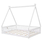 MAYEERTY Letto a pavimento completo a forma di tenda con spondine e porta, bianco