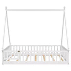 MAYEERTY Letto a pavimento completo a forma di tenda con spondine e porta, bianco