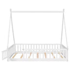 MAYEERTY Letto a pavimento completo a forma di tenda con spondine e porta, bianco