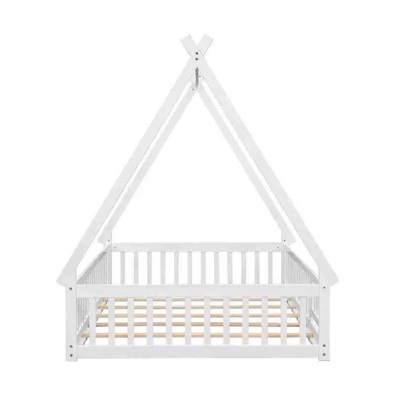 MAYEERTY Letto a pavimento completo a forma di tenda con spondine e porta, bianco
