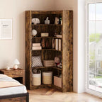 Libreria angolare, Libreria angolare in stile rustico, Libreria a L grande, Scaffale espositivo a 5 ripiani resistente, Librerie con contenitore