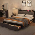 GustoWave Industrial Full Platform Bed, Storage Headboard/2 Large Drawers/Charging Station