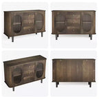Credenza a buffet da 47" con ante in vetro scanalato e 3 cassetti, madia moderna con ripiani regolabili per cucina, sala da pranzo