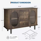 Credenza a buffet da 47" con ante in vetro scanalato e 3 cassetti, madia moderna con ripiani regolabili per cucina, sala da pranzo