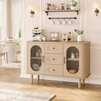 Credenza a buffet da 47" con ante in vetro scanalato e 3 cassetti, madia moderna con ripiani regolabili per cucina, sala da pranzo