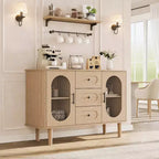 Credenza a buffet da 47" con ante in vetro scanalato e 3 cassetti, madia moderna con ripiani regolabili per cucina, sala da pranzo