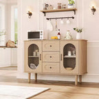 Credenza a buffet da 47" con ante in vetro scanalato e 3 cassetti, madia moderna con ripiani regolabili per cucina, sala da pranzo