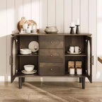 Credenza a buffet da 47" con ante in vetro scanalato e 3 cassetti, madia moderna con ripiani regolabili per cucina, sala da pranzo