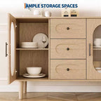 Credenza a buffet da 47" con ante in vetro scanalato e 3 cassetti, madia moderna con ripiani regolabili per cucina, sala da pranzo