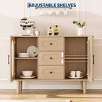 Credenza a buffet da 47" con ante in vetro scanalato e 3 cassetti, madia moderna con ripiani regolabili per cucina, sala da pranzo