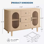 Credenza a buffet da 47" con ante in vetro scanalato e 3 cassetti, madia moderna con ripiani regolabili per cucina, sala da pranzo
