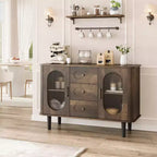 Credenza a buffet da 47" con ante in vetro scanalato e 3 cassetti, madia moderna con ripiani regolabili per cucina, sala da pranzo